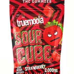 Strawberry Truemoola Sour Cube Live Resin Infused THC Gummies 2000MG