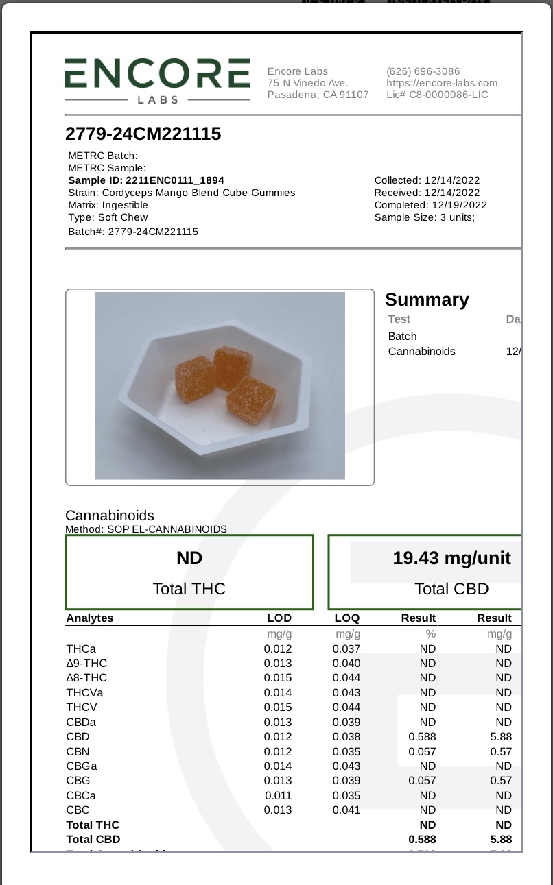 Cordyceps Cutleaf Mushroom Gummies Zero THC 1000mg - Image 2