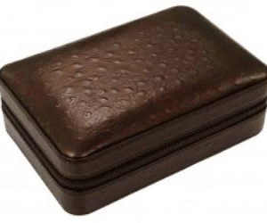 BROWN Ostrich Motif 4-8 ct travel cigar humidor with humidifier, cutter & lighter